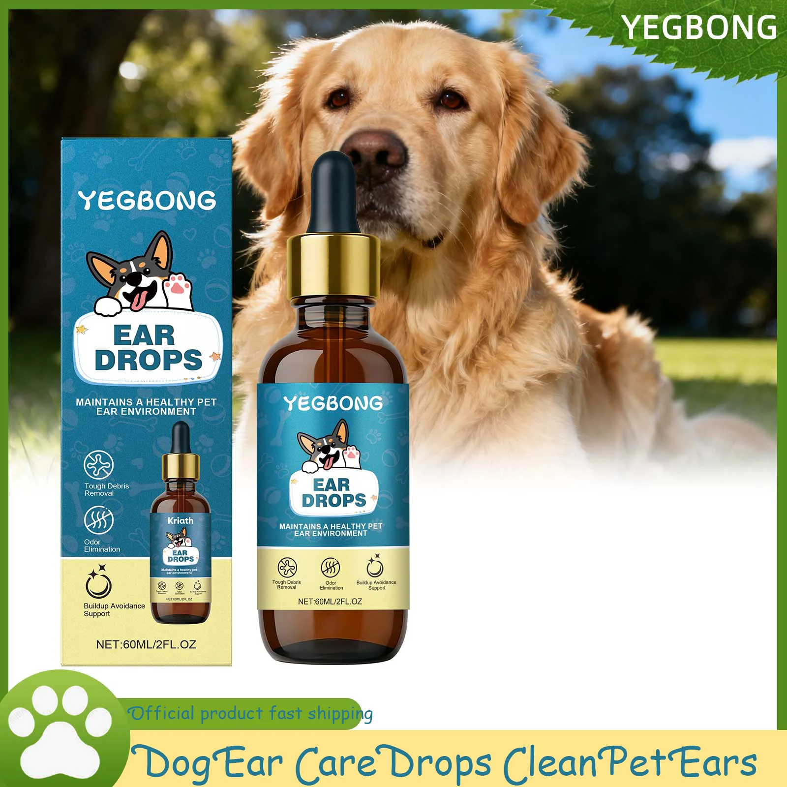 Yegbong 60ml Dog Ear Care Drops Gentle Pet Ear Cleaning Nourishing Ingredients for Healthy Ear Maintenance