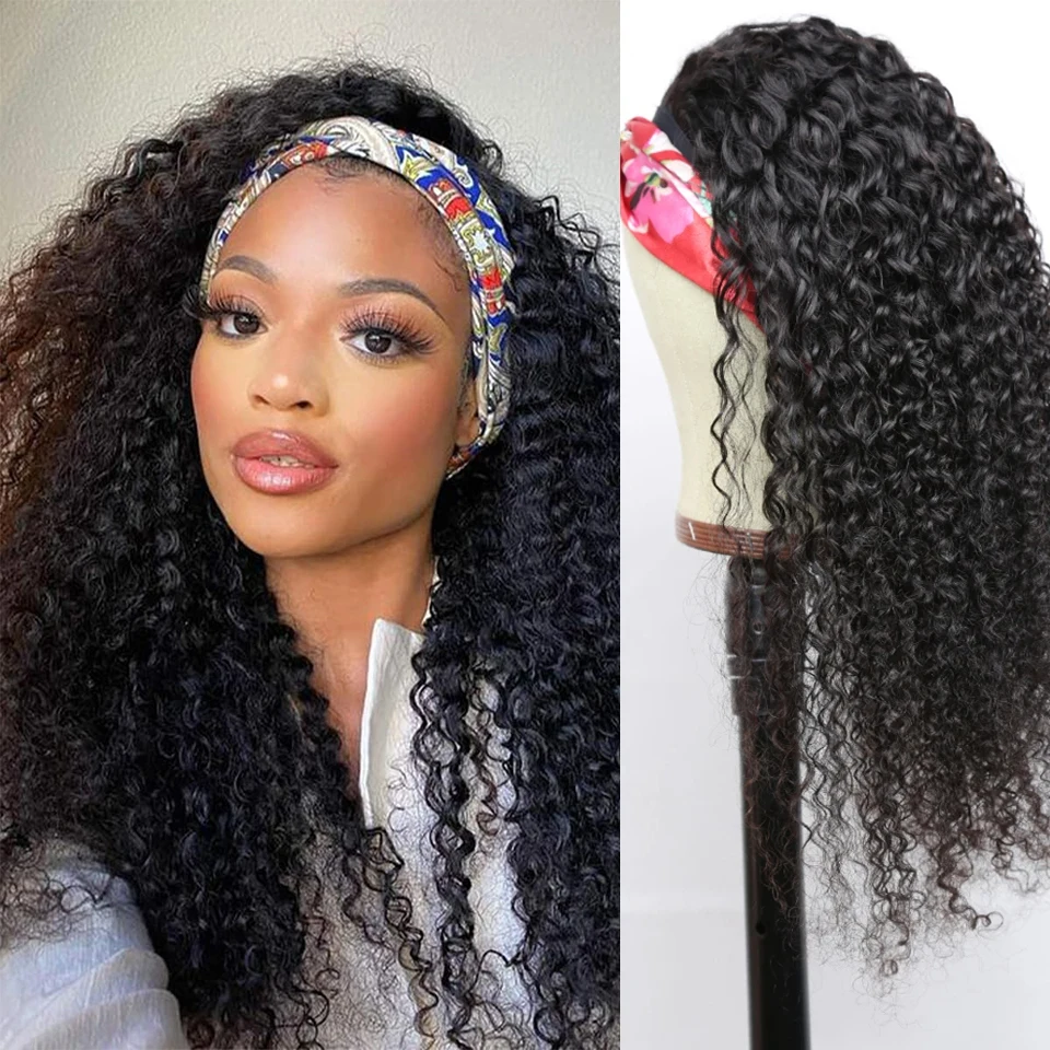 

Kinky Curly Headband Wig 250% Human Hair Wigs Full Machine Made Brazilian Remy Wave Hair Headband Wig Human Hair 8-24" For Women