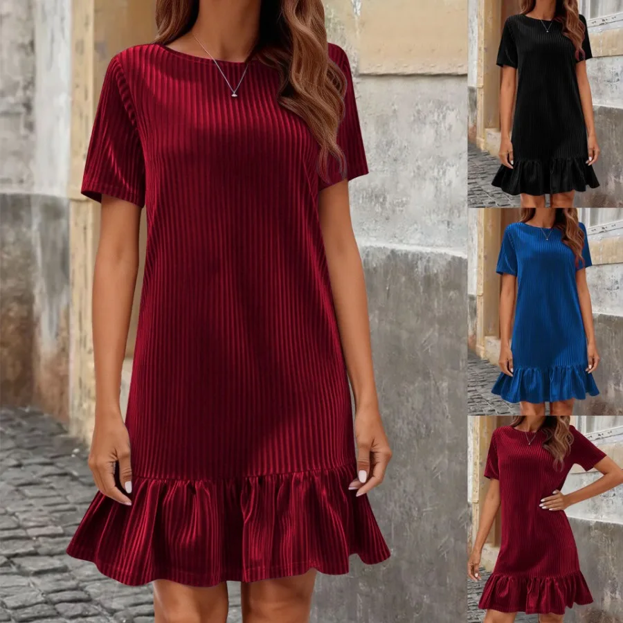 

ХИТ! Новинка 2026 года: летний стиль в европейском и американском духе — модная женская футболка из золотистого бархата больших размеров с коротким рукавом.