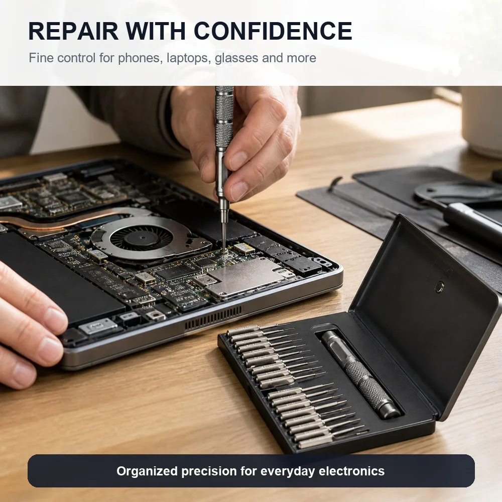 Manual Precision Screwdriver Kit 23 in 1 Magnetic S2 Bit Set 360 Rotating Handle for Electronics Computer Phone Repair