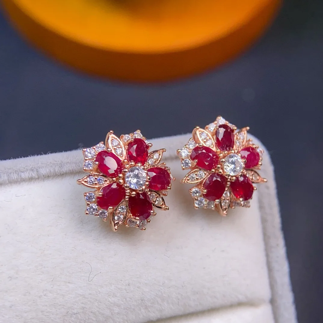 

S925 Silver Inlaid Natural Ruby ​​earrings for Women with Multiple Main Stones 3x4mm