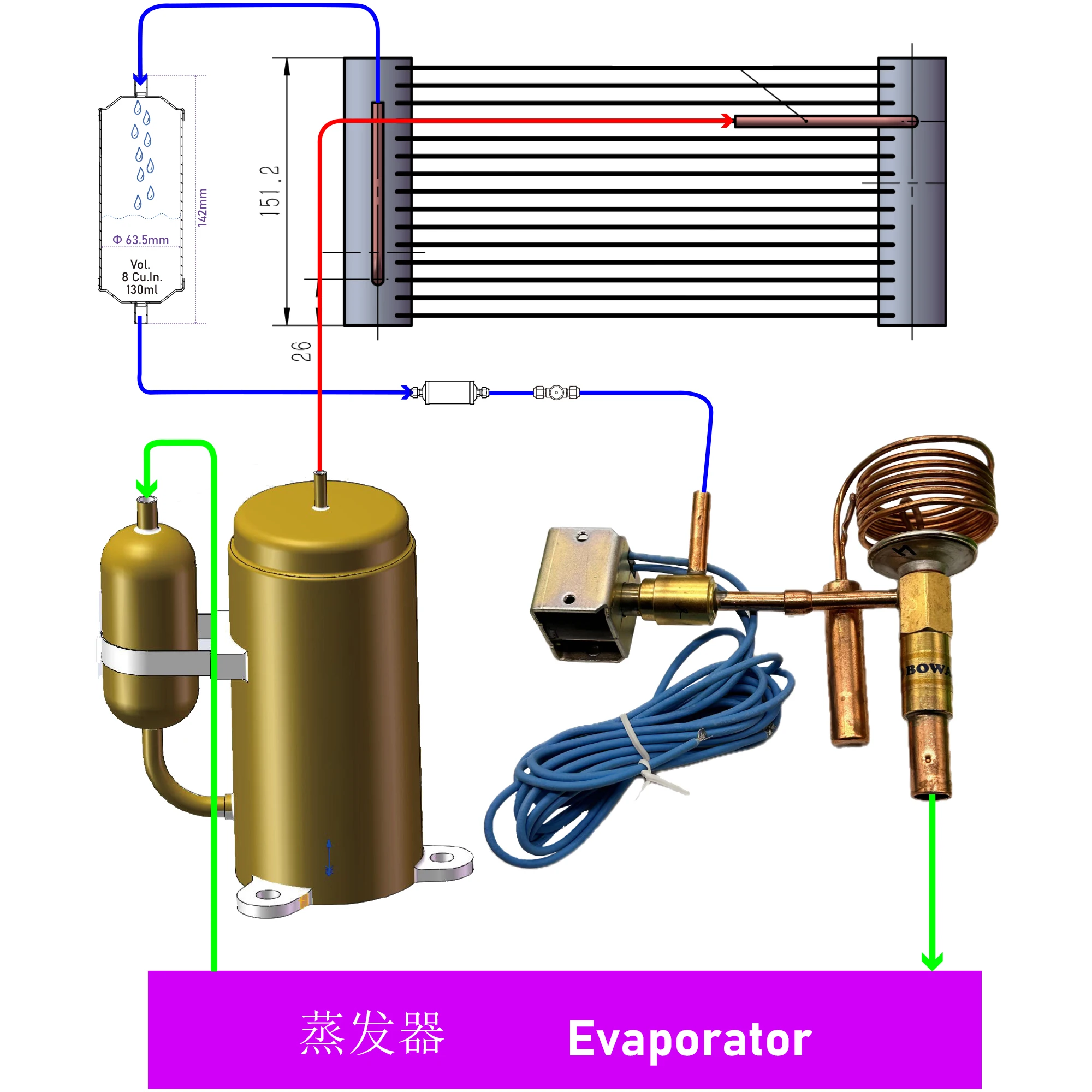 4,000 Btu R290 thermostatic expansion valve matches 7~15cc/rev refrigerant compressors (1/2~3/4HP) such as DLE6.5CN for freezers