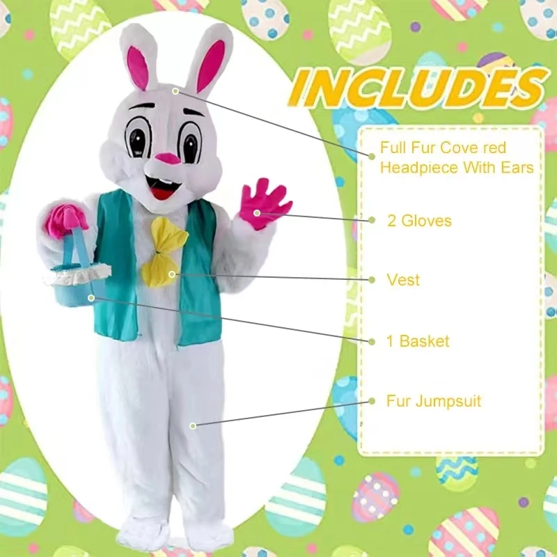 Easter Bunny Cartoon Doll Cosplay Costume Vest Rabbit Jumpsuit Children's Day Mascot Fancy Dress Women Men Carnival Party