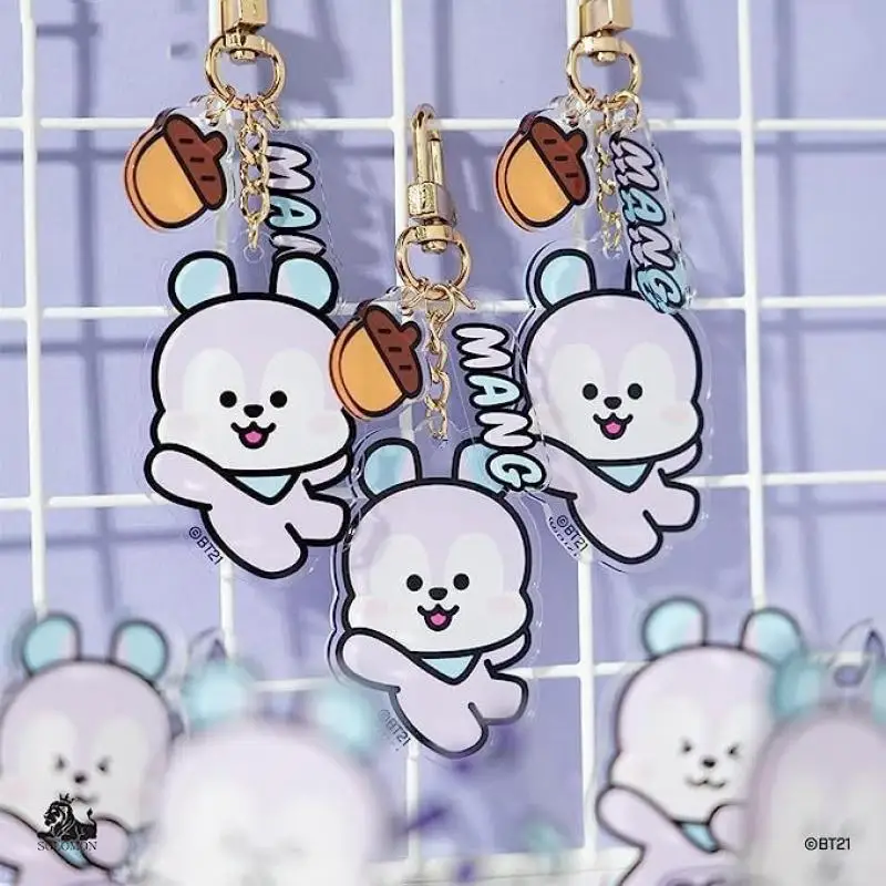 BT21 Keychains Cartoon Creative MANG Acrylic Double-Sided Keychain ABS Signboard Cute Keyring Bag Accessories Gift