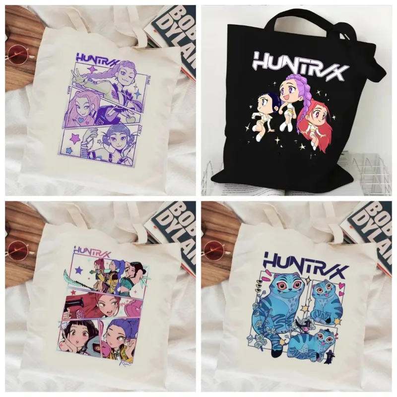 

Kpop Demon Hunters Tote Bag Canvas Shoulder Bag Daily Commute Women's Shopping Bag Trendy Folding Canvas Storage Bags