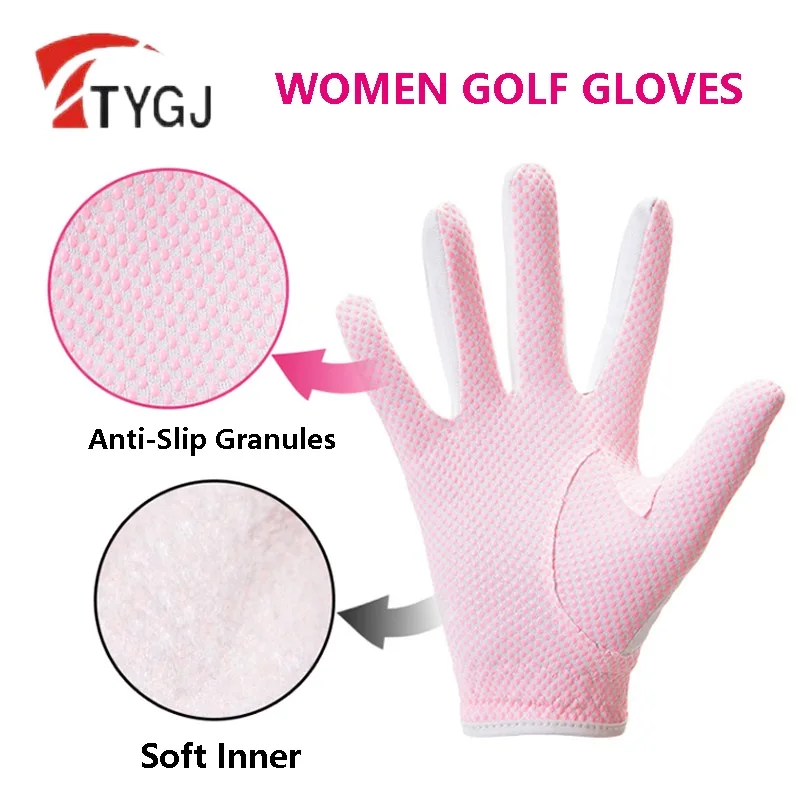 TTYGJ 1 Pair Women Anti-Slip Granules Golf Gloves Ladies Breathable PU Leather Gloves Women Right and Left Hand Golf Mittens