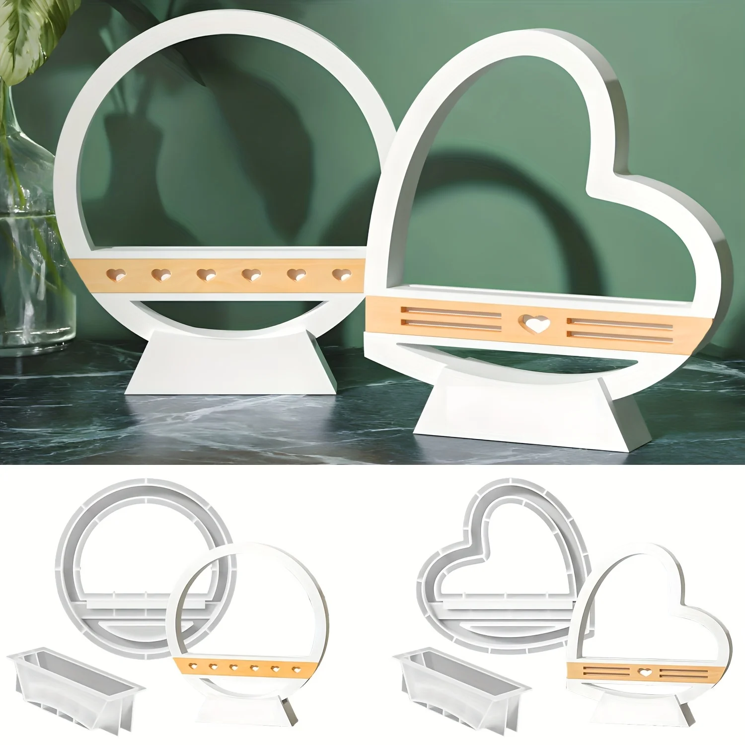 Heart-Shaped Round Table Silicone Mold Set, suitable for DIY resin and plaster crafts,office decor, Valentine's Day lamp resin