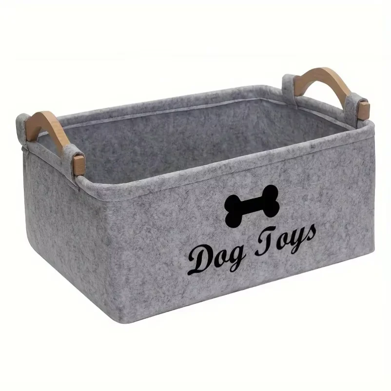 

Stylish Felt Pet Toy Storage Basket - Durable Organizer for Cat & Dog Toys, Dirty Clothes, and Cleaning Supplies - Letter Print