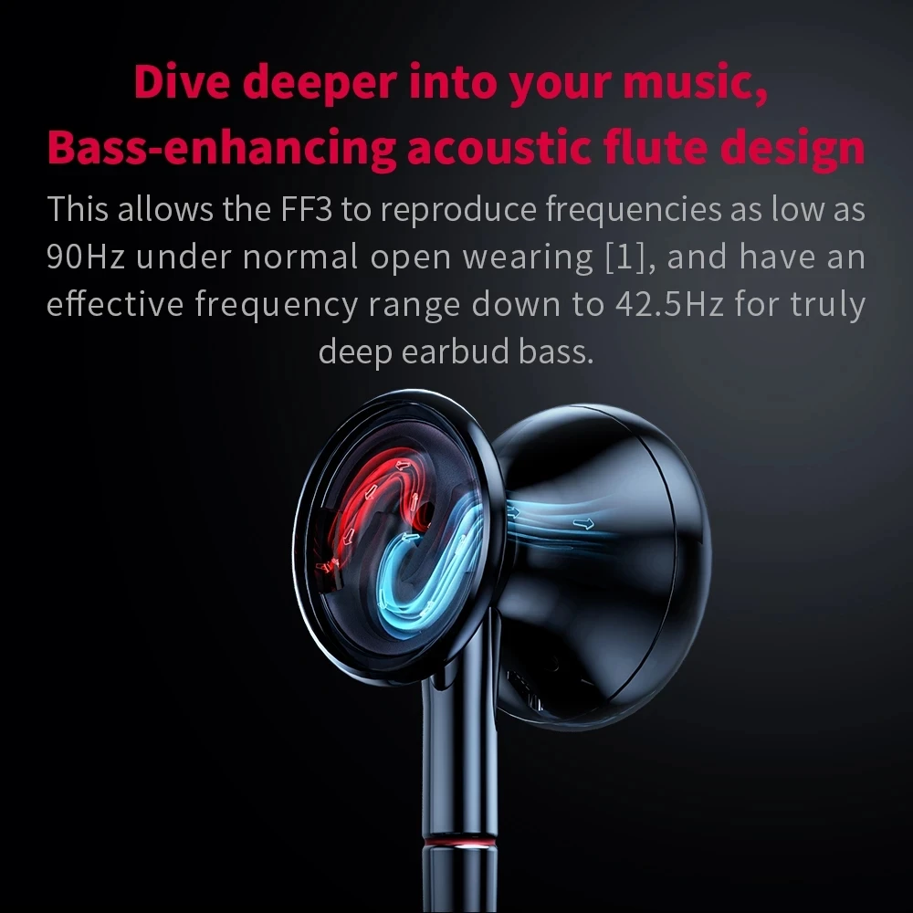 FiiO FF3 Fones de ouvido com fio, cabeça plana original, fone de ouvido hifi dinâmico com som super baixo, 3,5mm, 4,4mm