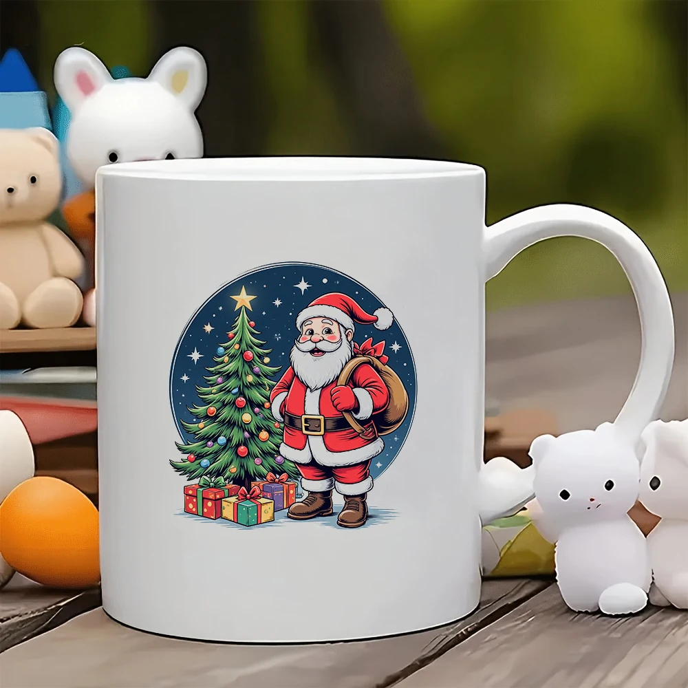 

11oz Cup + Cartoon Santa Claus + Night Sky with Stars + Festive Atmosphere Christmas Gift Kids Cup Family Office Coffee Cup