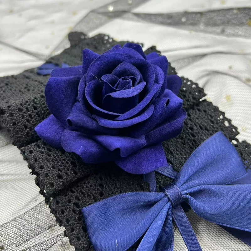 Diadema gótica con lazo para el pelo, accesorio de Cosplay de sirvienta de Anime, Lolita, encaje, flor rosa, 2023