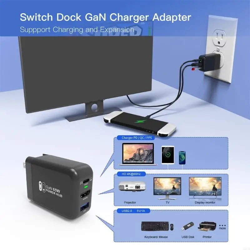20CB 4K 60Hz Dock du chargeur HDTV 65W FIXE POWER FIMSE USB C Station d'accueil pour les commutateurs