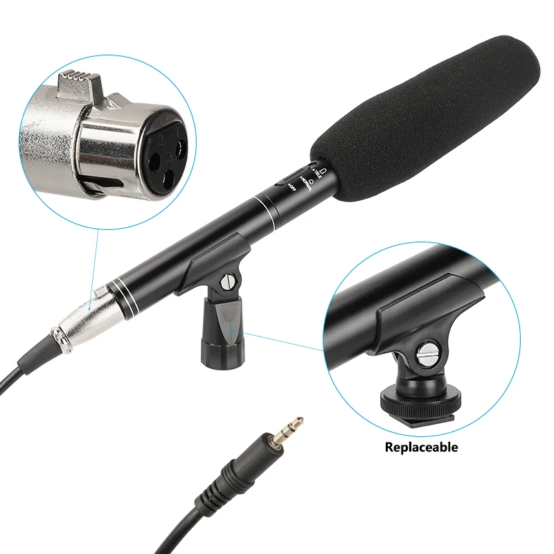 Camvate 3.5mm plug áudio xlr cabo 5m condensador shotgun entrevista de vídeo microfone kit com ligar e desligar interruptor