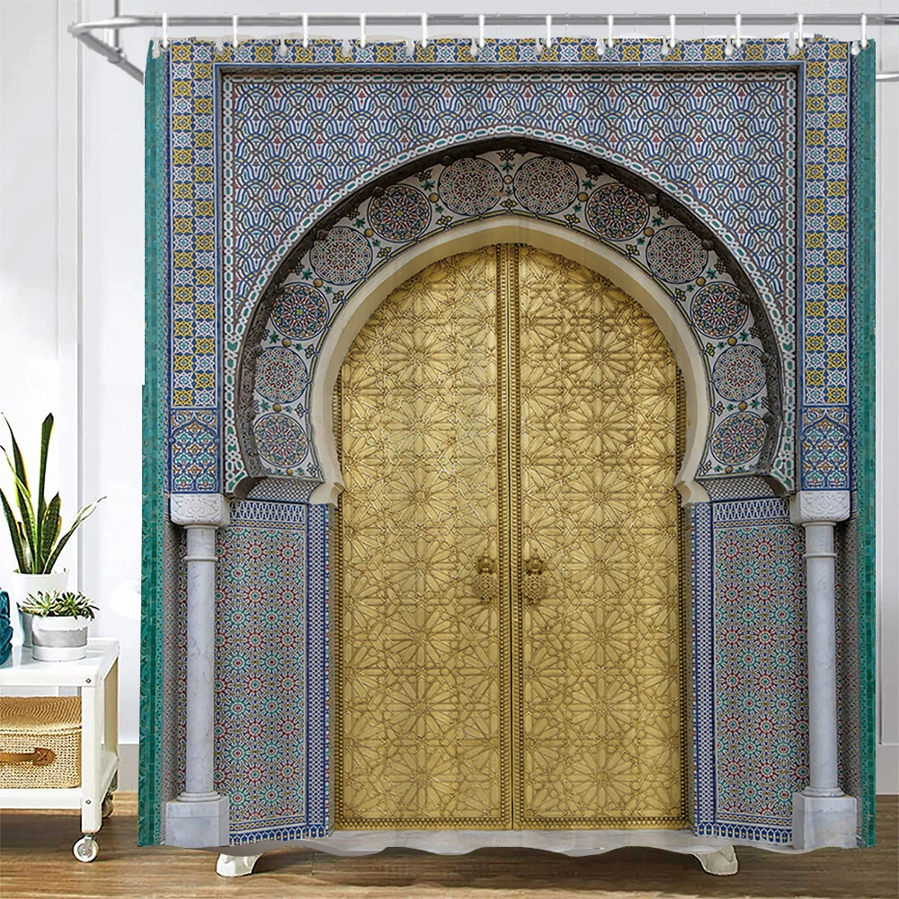 Retro Door Morocco Style Shower Curtains Waterproof Fabric 3d Bathroom Curtains With Hooks Decoration Large 240X180 Bath Screen