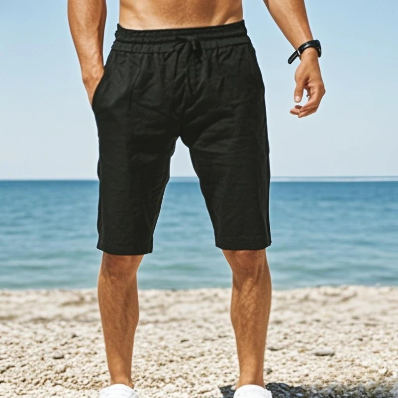 

Men's Cotton Linen Short Pants Lightweight Hawaiian Summer Shorts Men Breathable Solid Color Casual Short Trousers