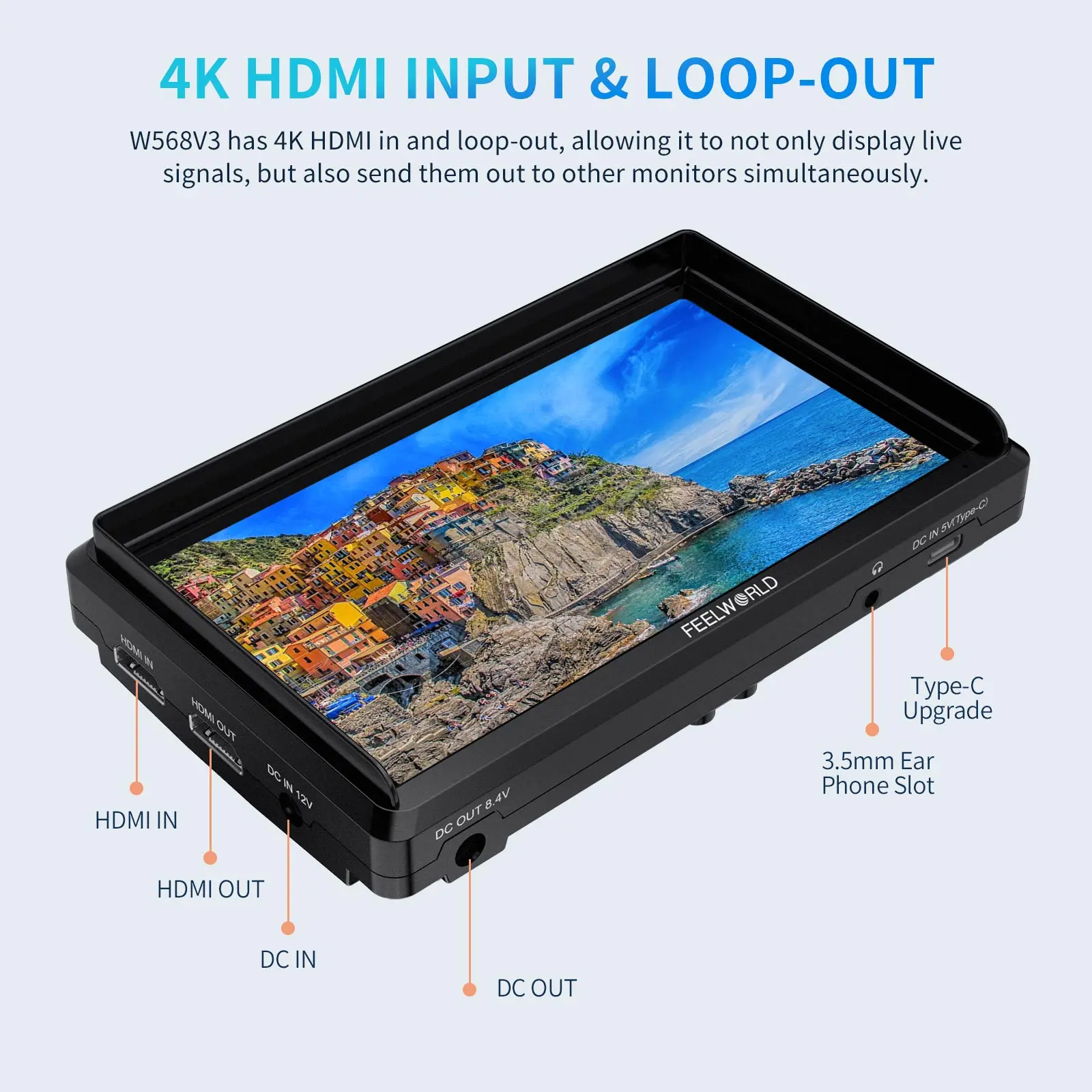 كاميرا Feelworld FW568 مقاس 6 بوصات DSLR مراقب ميداني مع Waveform LUTs Video Peaking Focus Assist 1920x1080 IPS 4K HDMI داخل/خارج