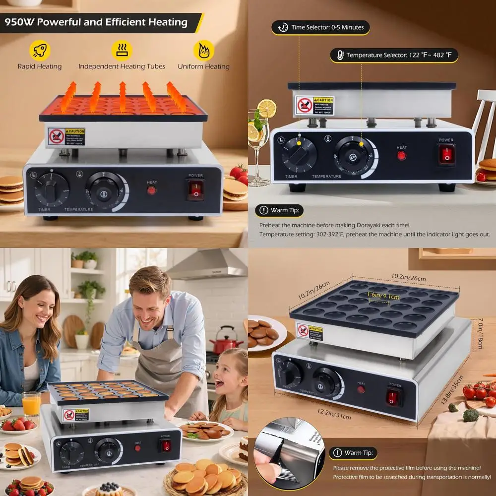 

Коммерческая электрическая мини-блинница на 25 порций с антипригарным покрытием для голландских блинов - 950 Вт