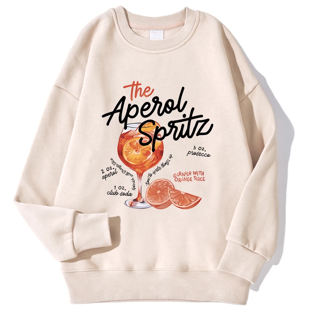 Winter Womans Sweatshirt The Aperol Spritz Retro Cocktail Printing Pullover Loose Crewneck Warm Fleece Hoodie Kawaii Sportswear