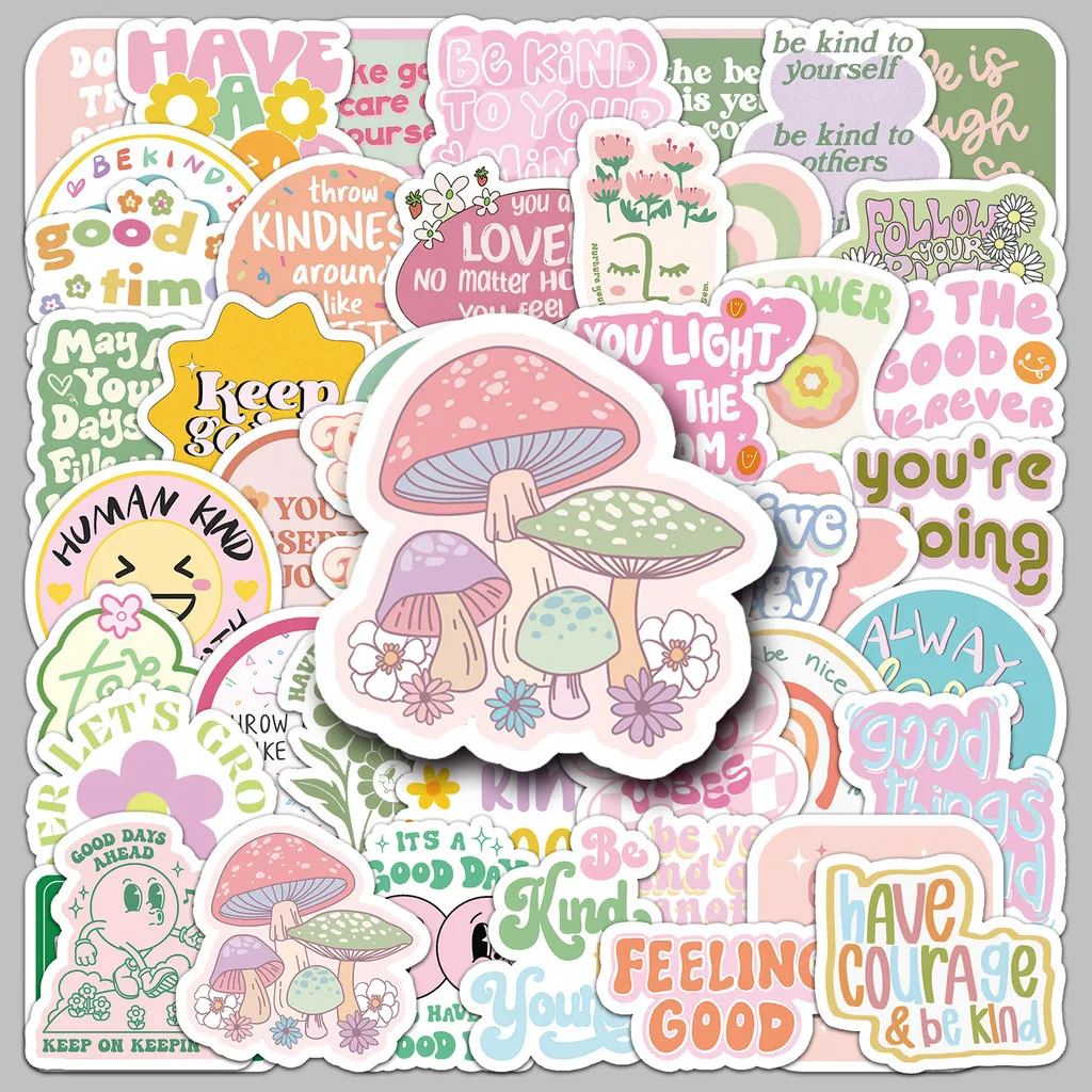 50PCS Danish Pink Style Inspirational English Positive Quote Stickers Waterproof Decorative Decals for Luggage AnimeWorlds Store