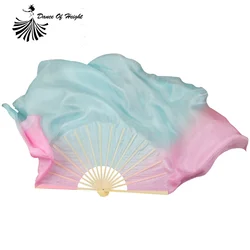 Peacock Blue Magic Pink Mixed Real Silk Veils 100% Silk Women Yangko Dance Fan Pair Two Layer Half Circle Light Dance Prop 76cm