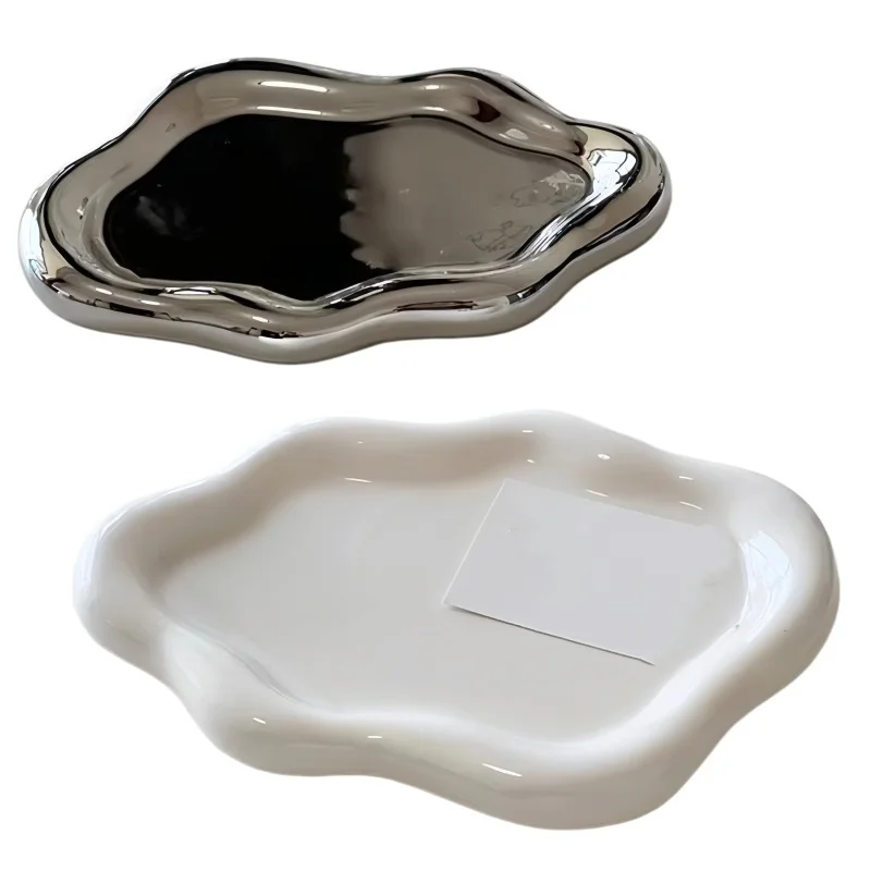 Creative Silver and White Two‑Color Electroplating Jewelry Tray Simple Home Decoration Display Storage Organizer Tray