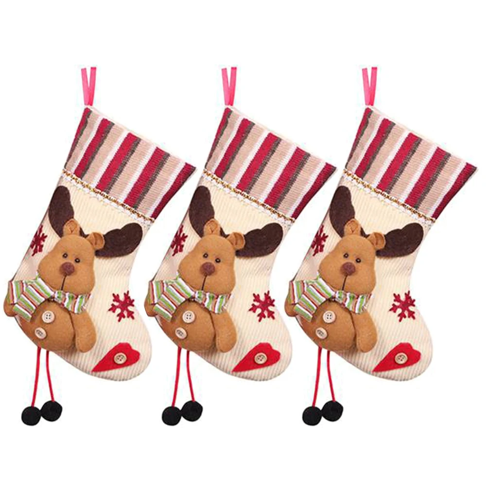 

3 Pack Christmas Stockings Santa Claus Snowman and Reindeer for Xmas Holiday Party Decoration, C