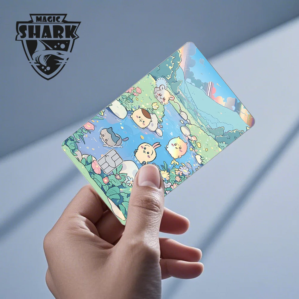 Magic Shark Cartoon Cute Meme Cat Rabbit Shinny Laser Holographic Front Sticker Film Skin for Debit Credit Card view 6