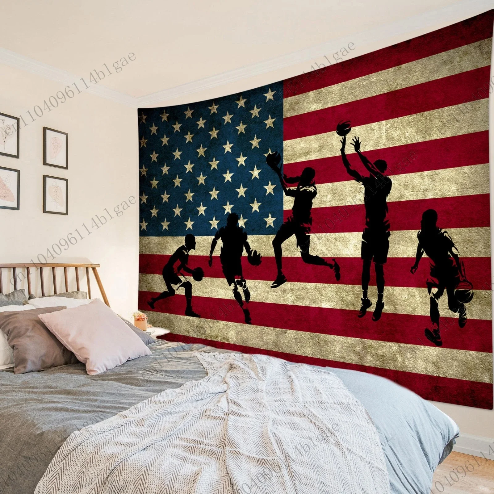 خمر العلم الأمريكي كرة السلة نسيج ديكور المنزل الرياضة الجدار شنقا لغرفة النوم، غرفة المعيشة كرة السلة المشجعين الدوري الاميركي للمحترفين #2