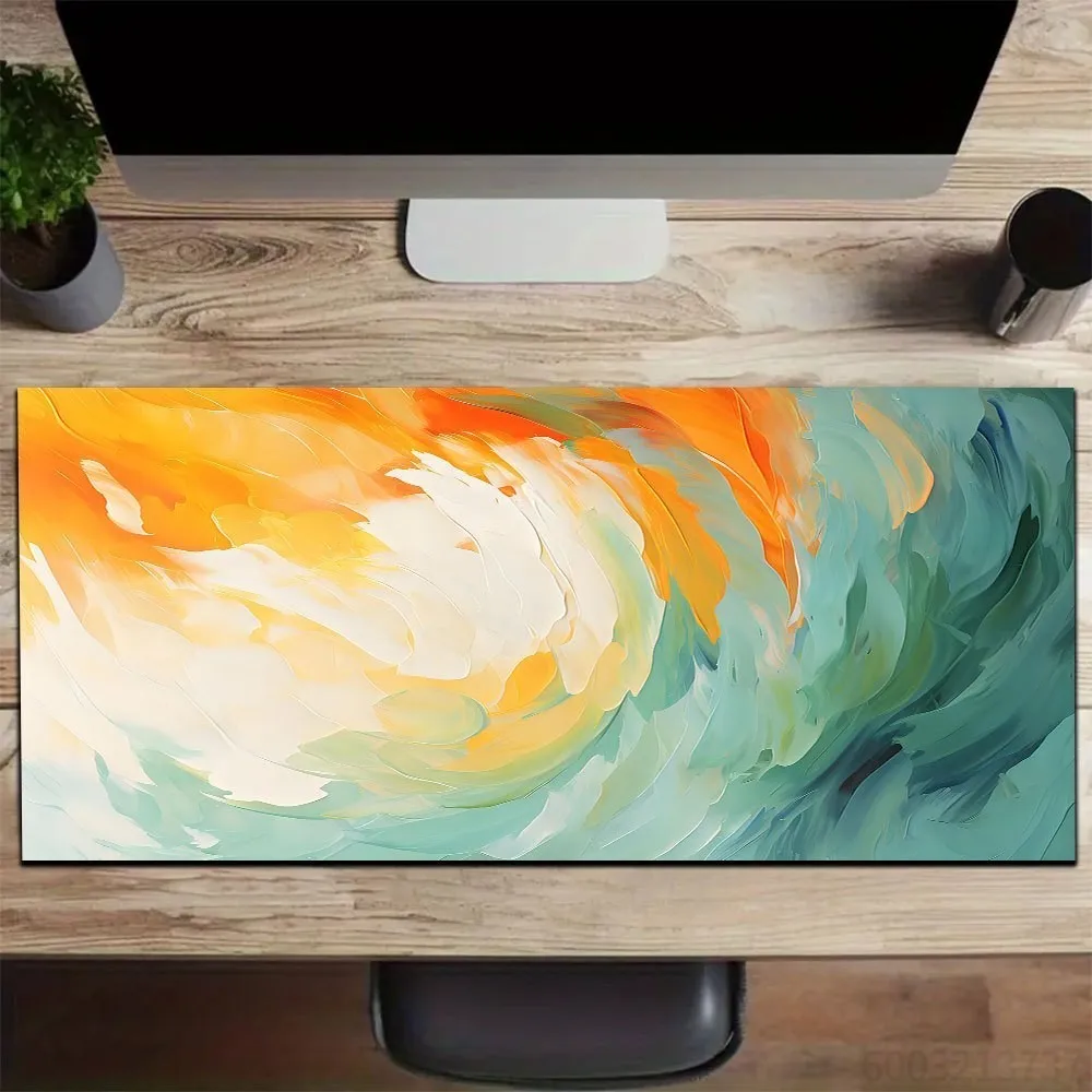 Orange Green Thick Paint Fluid Art Mouse Pad Vibrant Abstract Oil Painting Swirl Print Waterproof Non-Slip Creative Desk Mat
