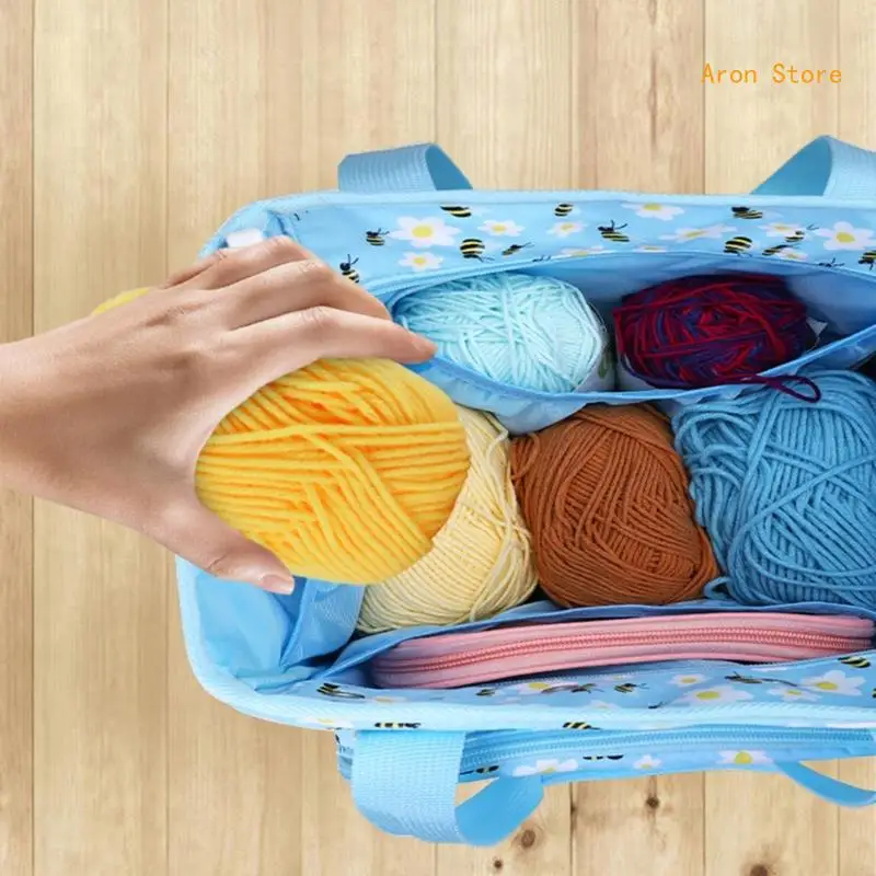 Yarn Storage Bag with Compartments for Crochet Hooks, Knitting Needle H3CF