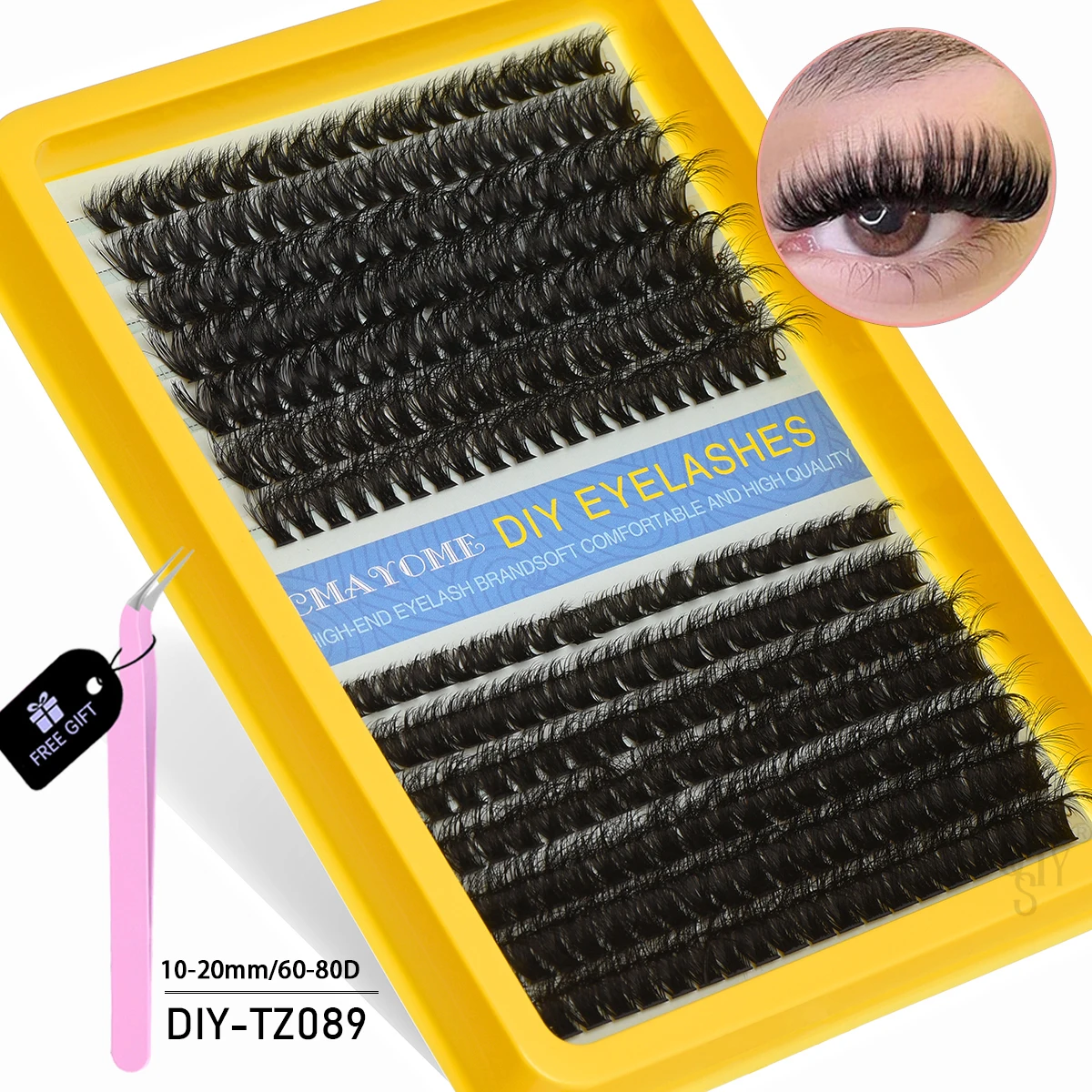 QSTY False eyelashes Cluster Lashes Kit Fluffy Individual Lashes Volume Mixed Tray Faux Mink Lashes Eyelash Extension Makeup