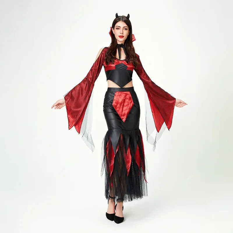 

Bloody Beautiful Vampire Queen Costume Cosplay Plus Size Halloween Womens Classic Sexy Ghost Costume Deluxe Victorian Uniforms-B
