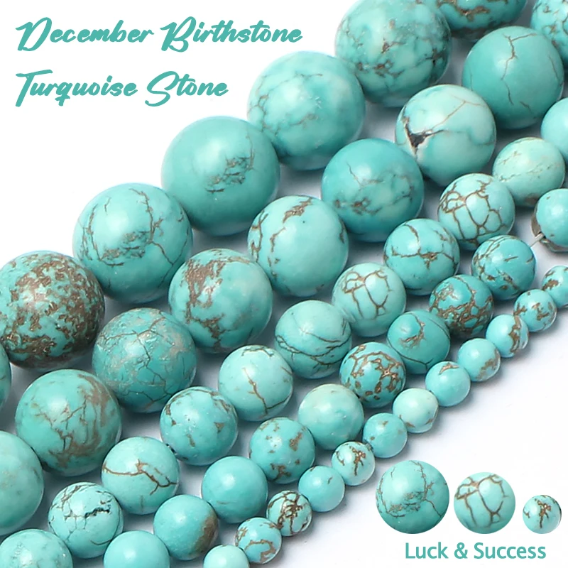 4-12mm December Birthstone Beads Natural Round Turquoise Howlite Charms Stone Beads for Jewelry Making DIY Pendant Bracelet