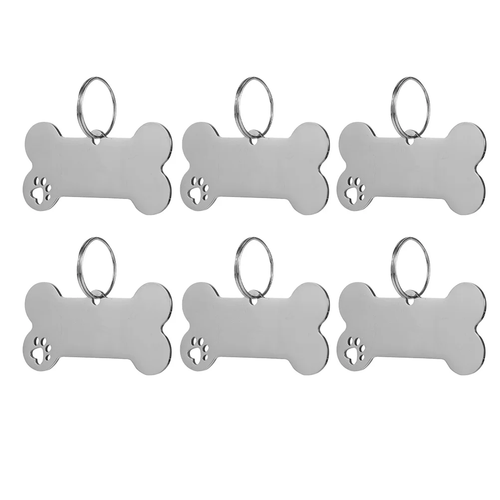 6 Pcs Pet Dog Tag for Puppies Pendent Stainless Steel Charm Large Dogs Name Tags Cat Style Identification