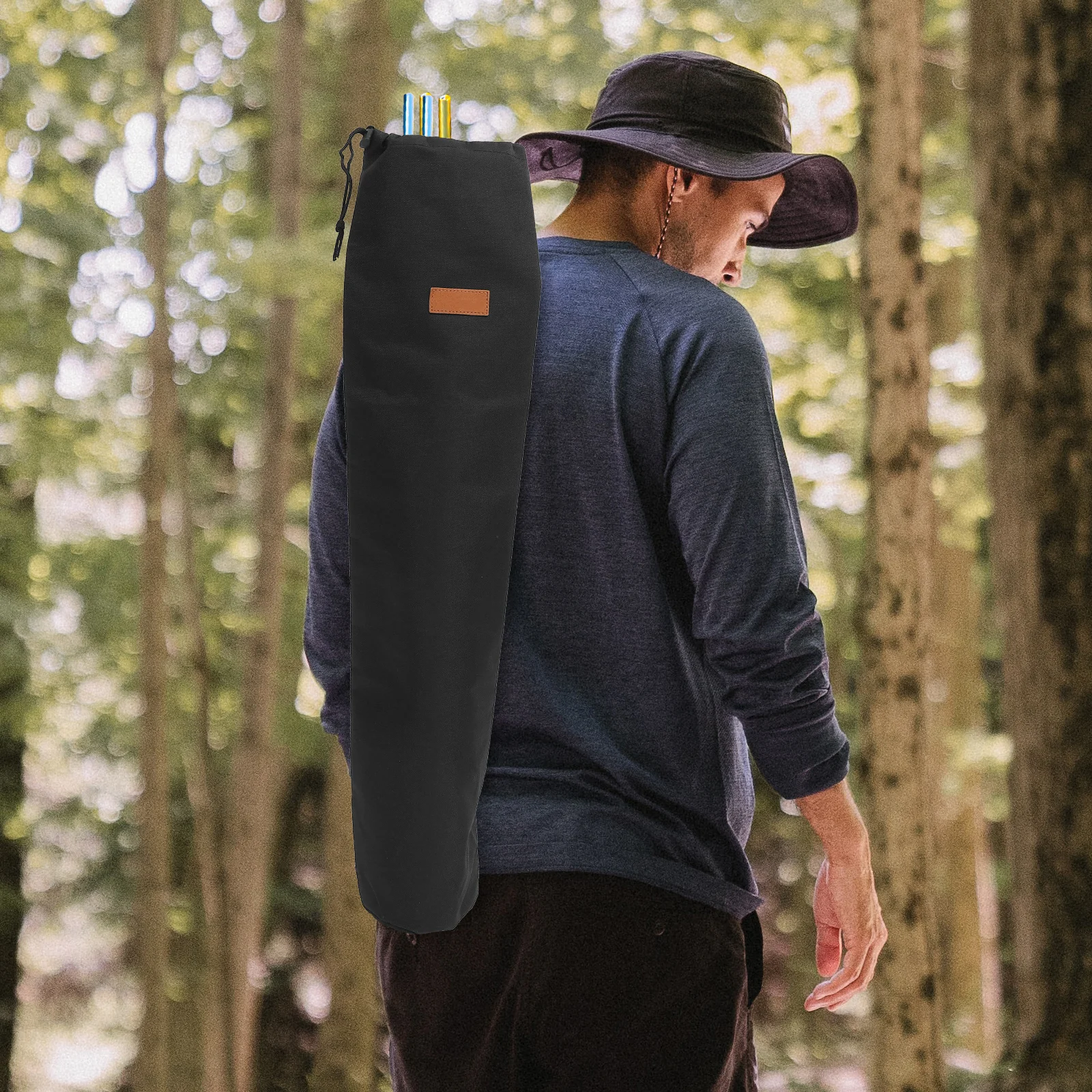 

2pcs Tent Pole Storage Bag Black Large Capacity Fishing Rod Telescopic Pouch Outdoor Camping Travel Storage Solution