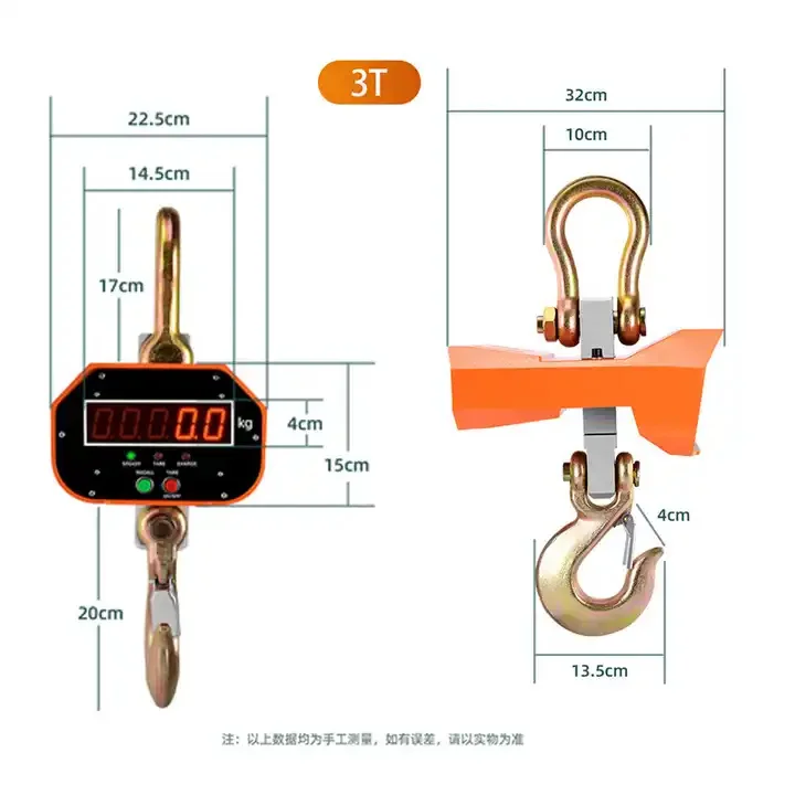 3000kg/500g High Precision Waterproof LCD Digital Crane Weighing Scale 1t 2t 3t Heavy Duty Electronic Hanging Scale