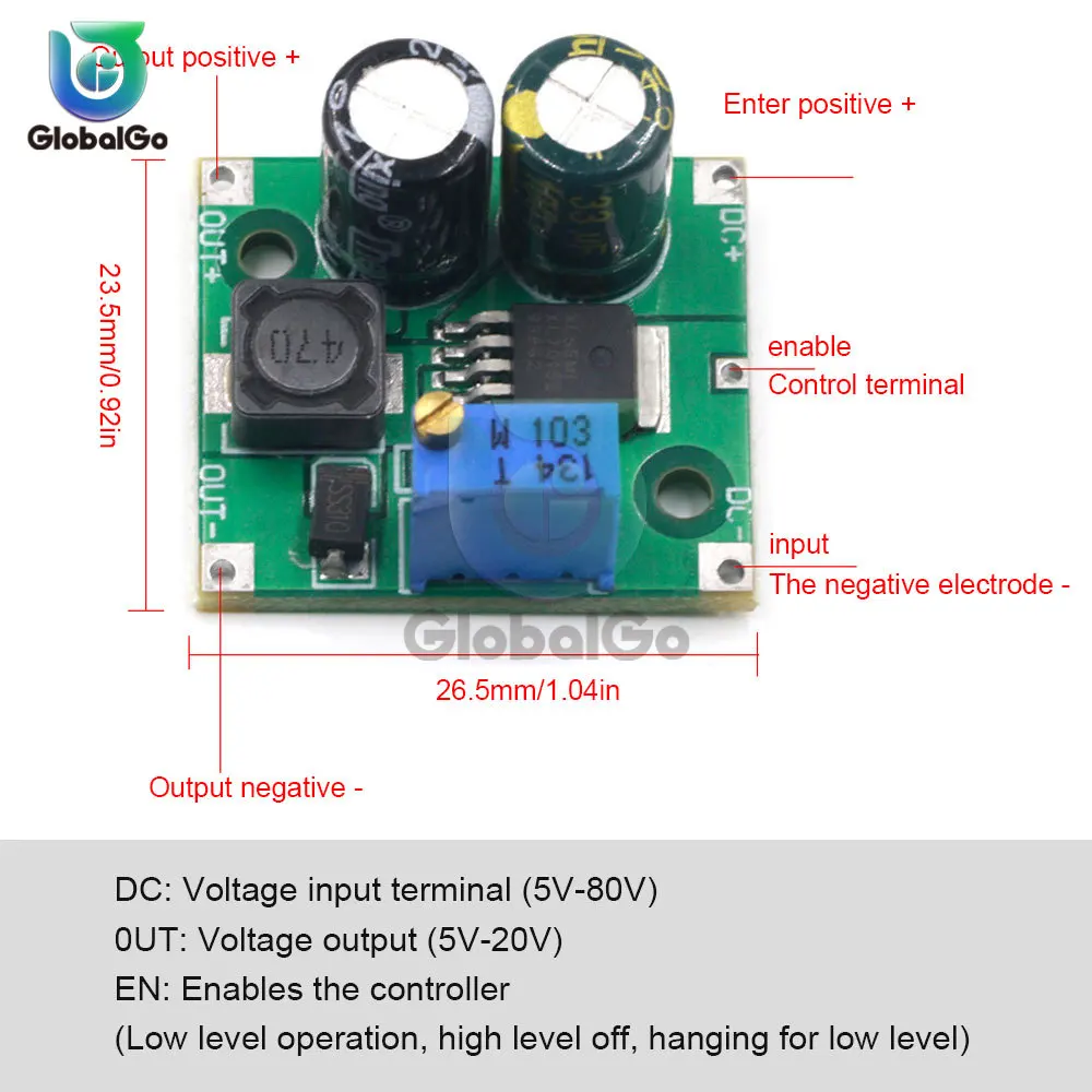 XL7015 DC-DC convertidor Dc Step-down módulo 5V-80V de entrada de voltaje Amplio 7005A LM2596