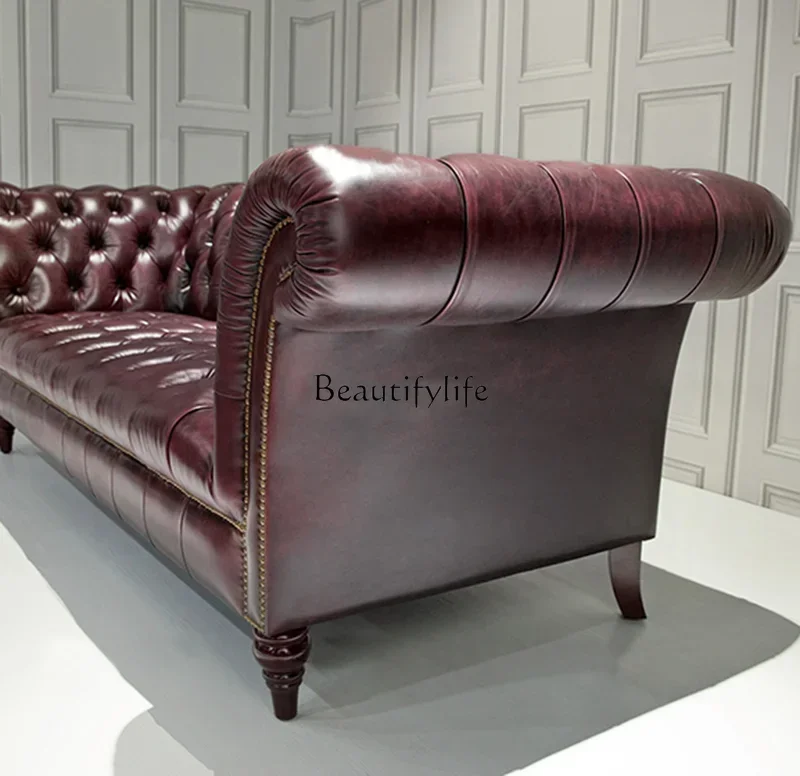 jj *American light luxury leather office retro single and double three-person oil wax leather sofa small apartment