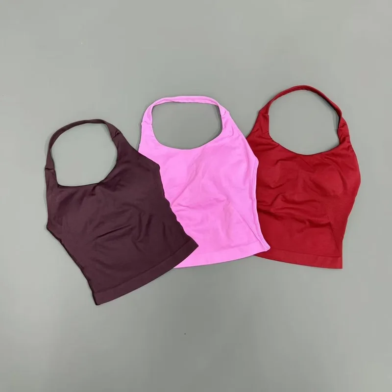 Yoga Tank Top Women Seamless Strappy Open Back Longline Halter Sports Bra Comfortable Stretch Workout Gym Running Fitness Top image 4