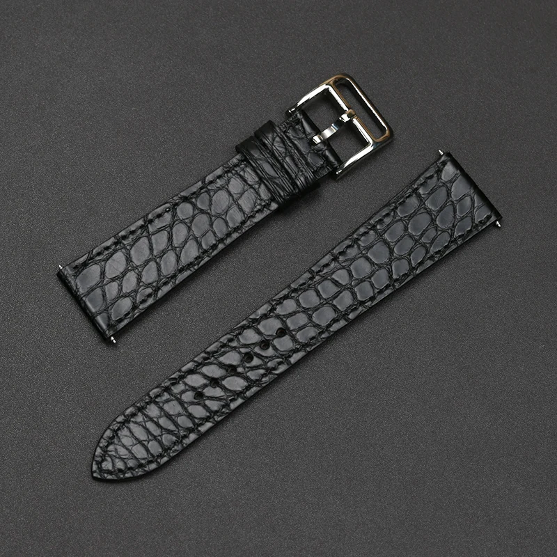 SAUPPO 21mm Watch Strap Superior Quality Alligator Leather Black Suitable for Hermes Watch Belt Round Grain High Quality