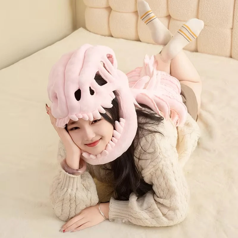 75/115cm Dinosaur Skeleton Headgear Plush Toy Role Playing Party Costume Headgear Kid Adult Dress-Up Creative Gift Dino Bone Toy