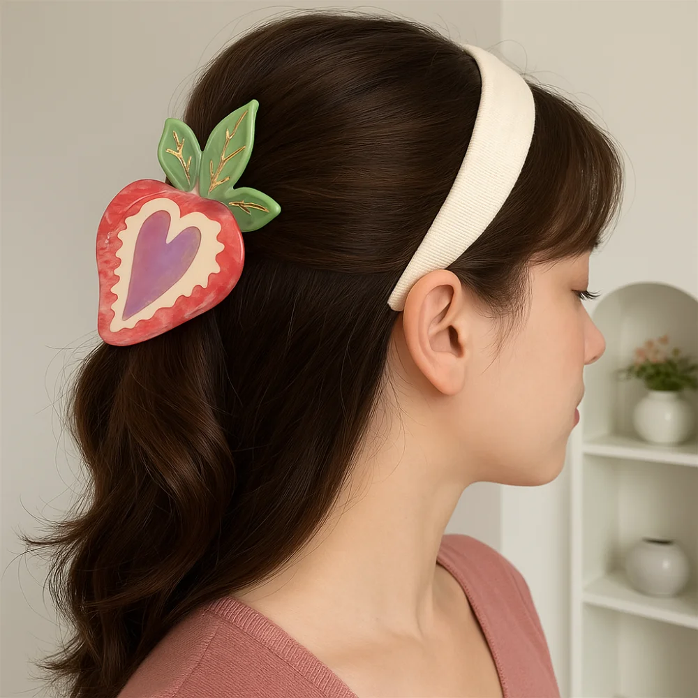 

Креативная заколка для волос в форме сердца во французском стиле с клубникой и когтями, заколка для волос с фруктами, корейский стиль, геометрическая заколка в виде акулы для девочек