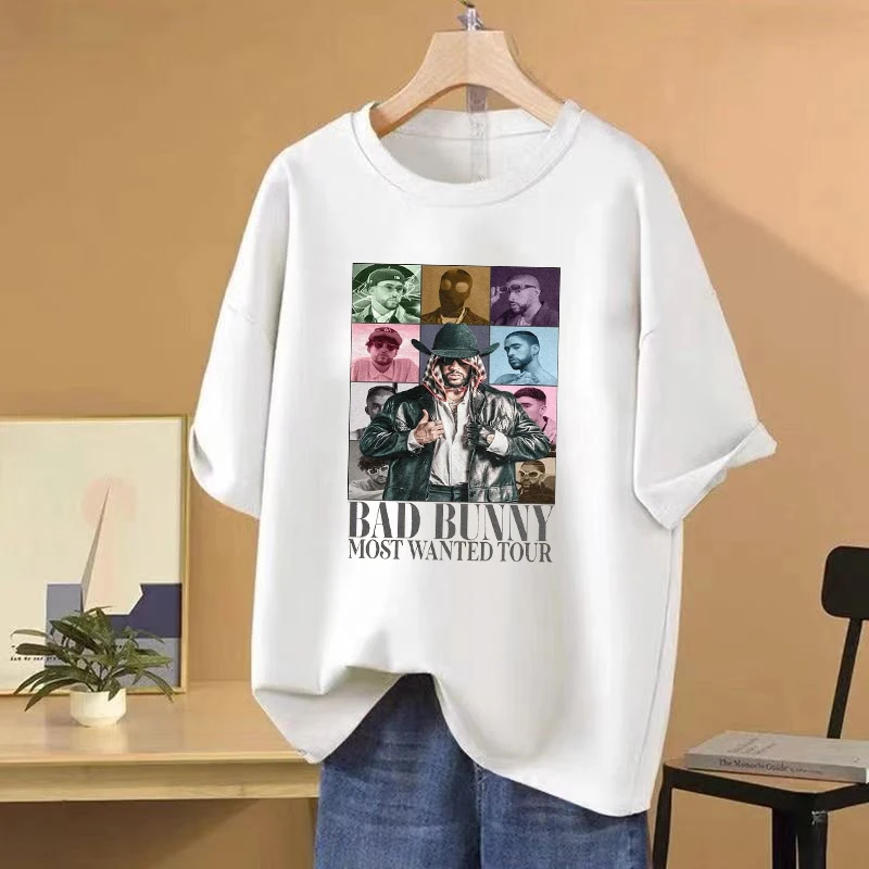 Rapper Bad Bunny Most Wanted Tour vintage T shirt Men Women Hip Hop streetwear Oversized Pure Cotton short sleeve Unisex Tee