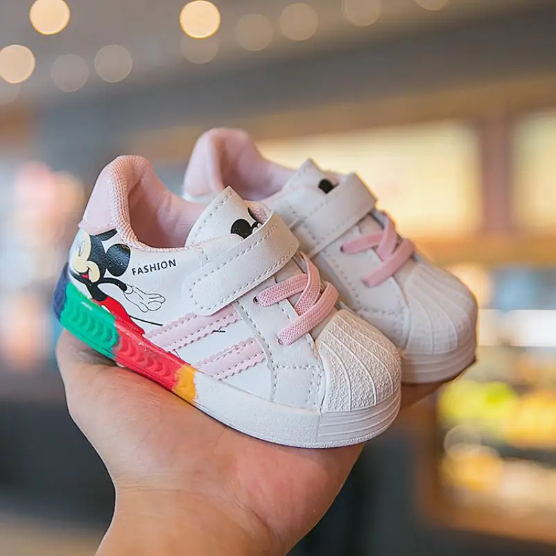 Disney Hot White Mickey Shoes For Baby Boy Girl Brand Children Sneaker Mickey Mouse Kids Fashion Shoes Toddler Walking Shoes