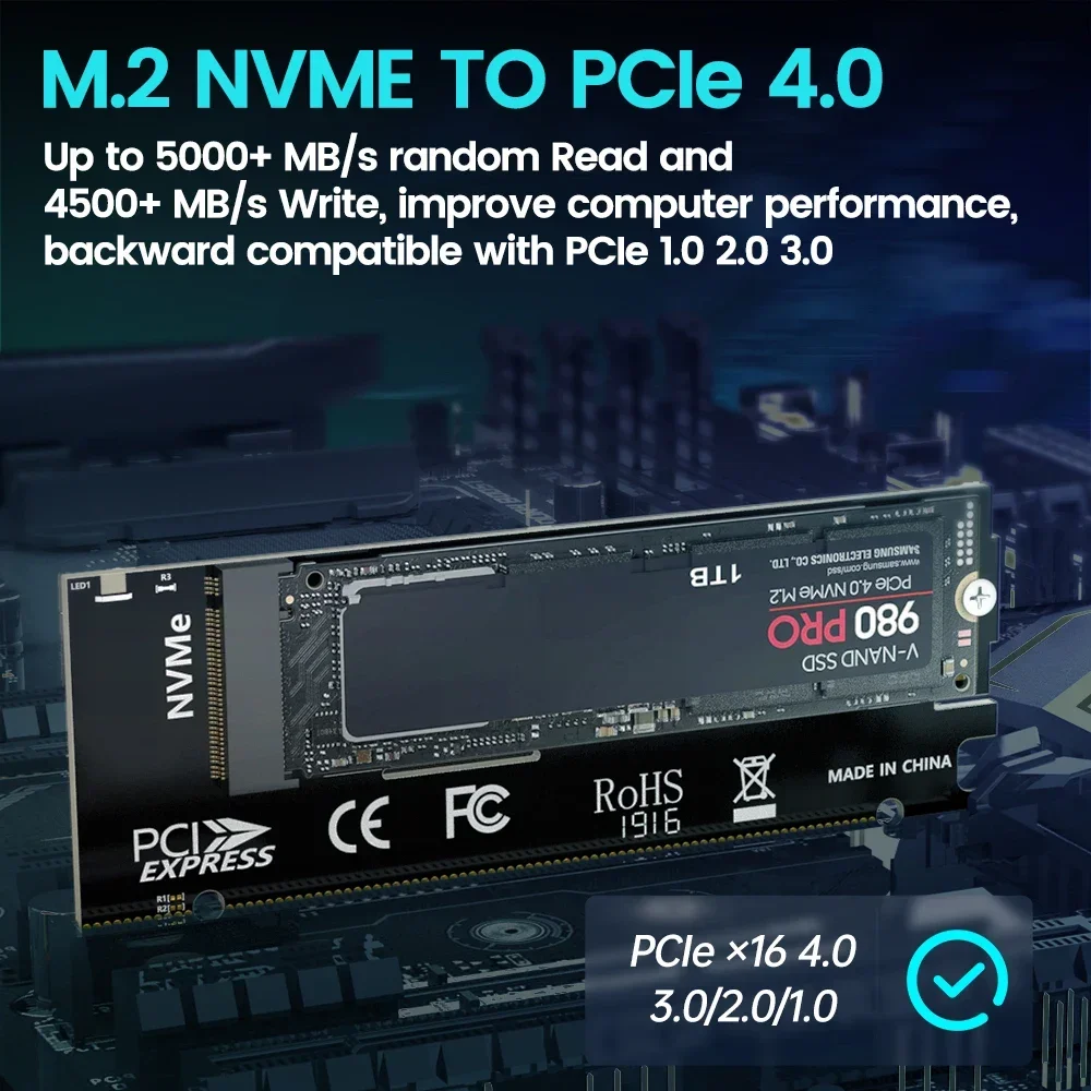 JEYI M.2 NVME to PCIe 4.0 x16 Adapter, M.2 NVMe SSD to PCI-e 4.0 Expansion Card, Supports 2280/60/42/30 Solid State Drives