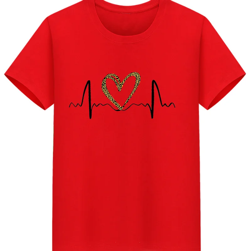 ผ้าฝ้าย 100% เสื้อยืดลายหัวใจพิมพ์ลายเสือดาว สไตล์ใหม่ อินเทรนด์ ทันสมัย ​​ลำลอง และสวมใส่ได้ทุกวัน