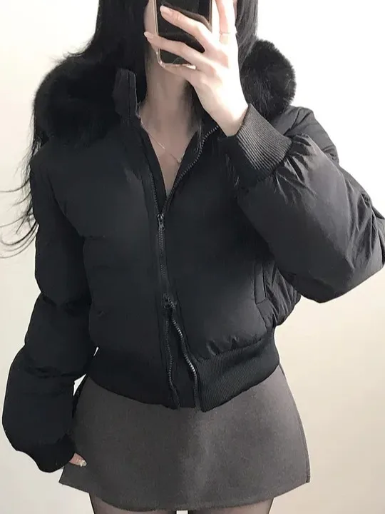 Jaet en coton à capuche détachable pour femme, vêtement d'hiver rétro coréen, petite taille, coupe cintrée, nouvelle collection hiver