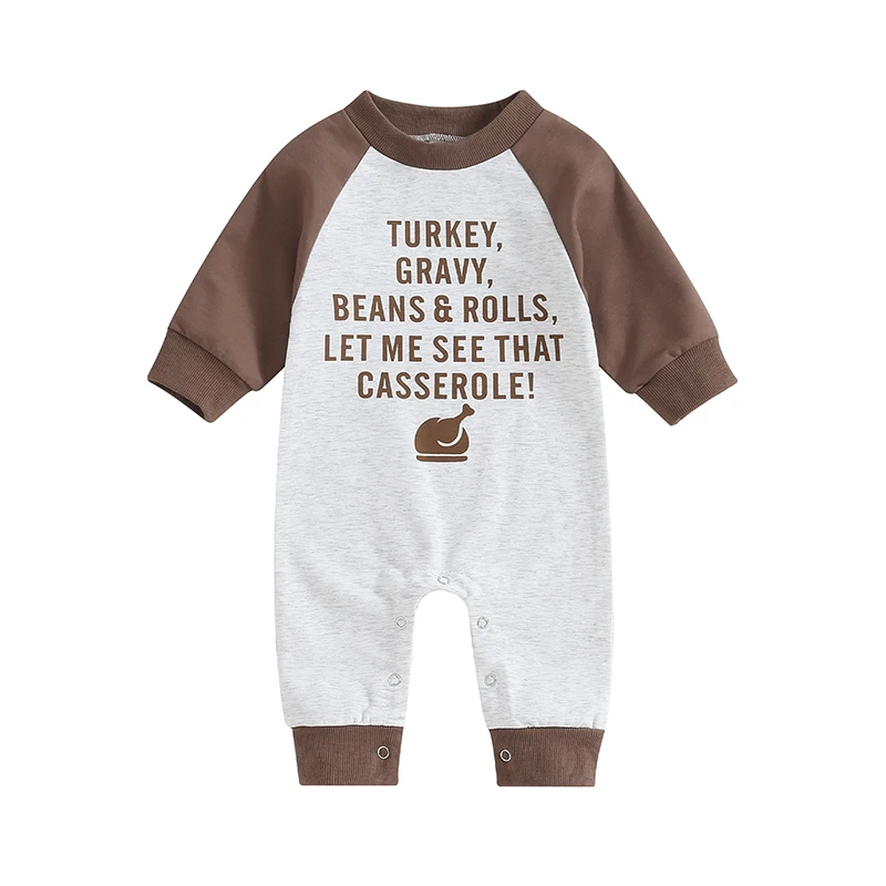 

Baby Boys Thanksgiving Casual Romper 0-18M Newborn Infant Long Sleeve Letter Print Contrast Color Jumpsuit Autumn Playsuit