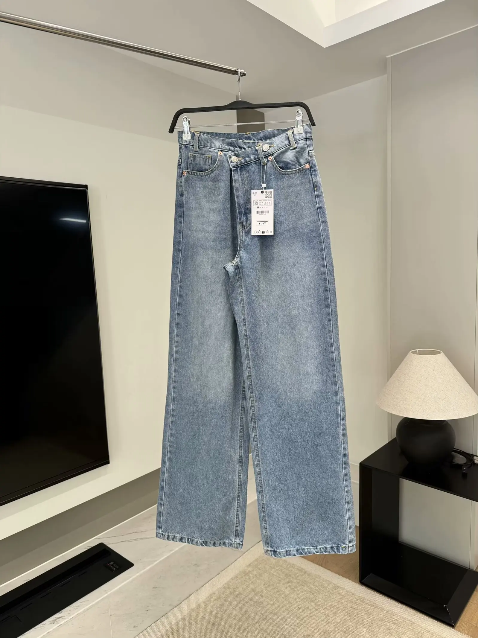 Jean à Double Boutonnage pour Femme, Pantalon en Denim, Taille Haute, Jambes Larges, Rétro, Fermeture Éclair, Poche, Nouvelle Mode, 2024