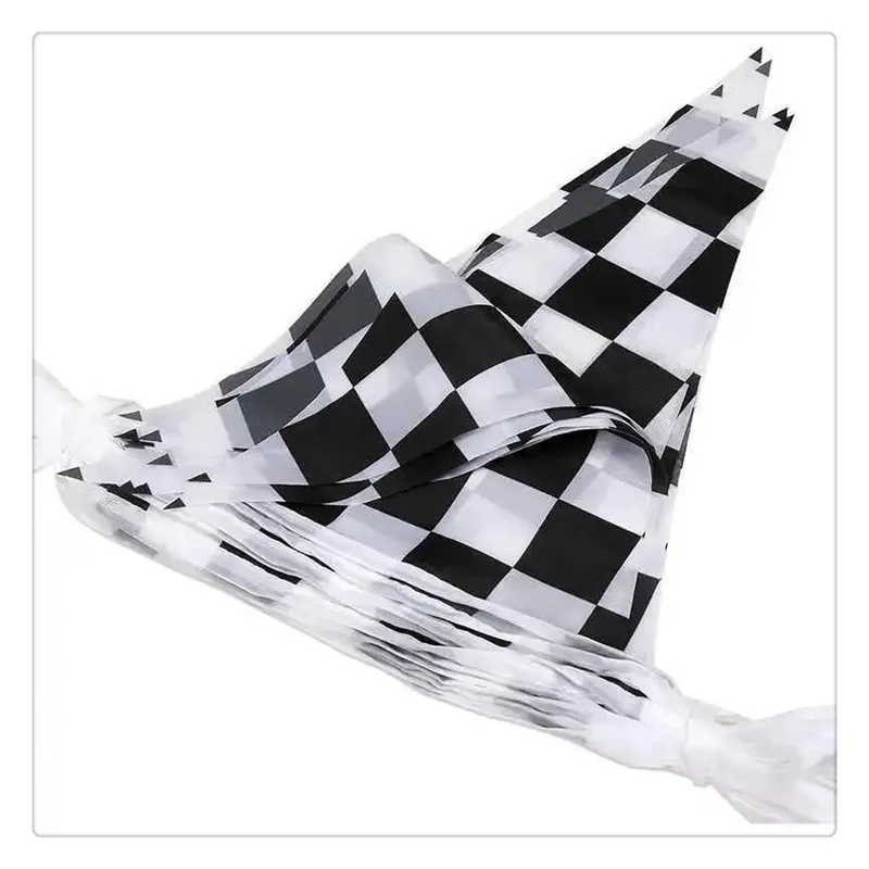 Hanging Checkered Flag 38PCS Triangle Auto Racing F1 Sport 14x21cm Polyester Chequered Printed Home Party Decoration Celebration